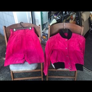 Vintage hot pink suede jacket and shorts